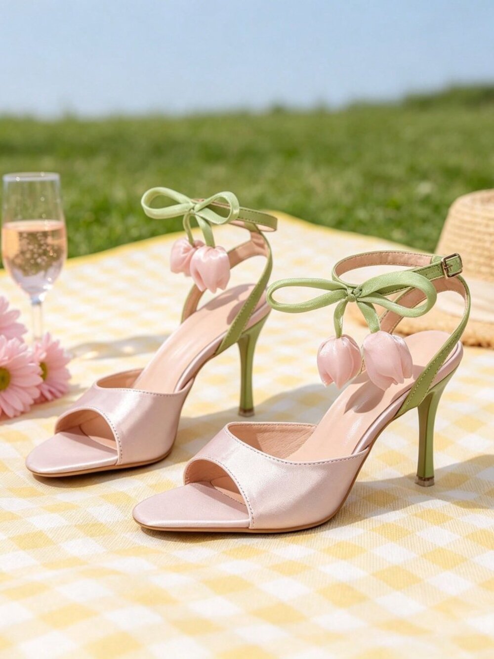 Pink Fairy Women's Flower Embellished Ankle Strap Stiletto Sandals - Picture 2 of 6